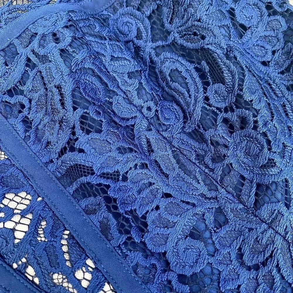 BCBGMAXAZRIA Hanah Navy Blue Lace Tiered Sleeveless Formal Cocktail Mini Dress